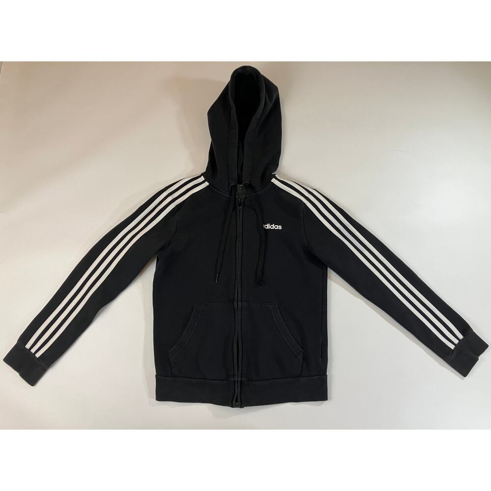 Adidas Women's S Essentials 3-Stripes Fleece Full Zip Hoodie Black DP2412